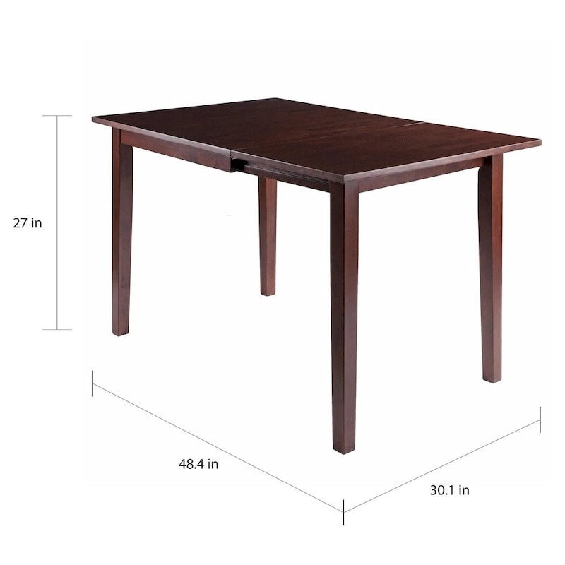 Table de salle à manger brun noyer avec rallonge abattante