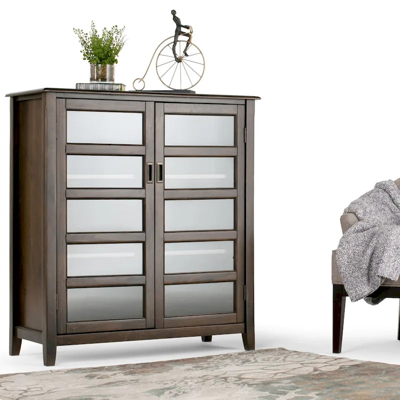 Meuble de rangement intermédiaire de style transitionnel en bois massif, 40 pouces de largeur, brun acajou - 40 l x 16,9 p x 44 h (pouces)