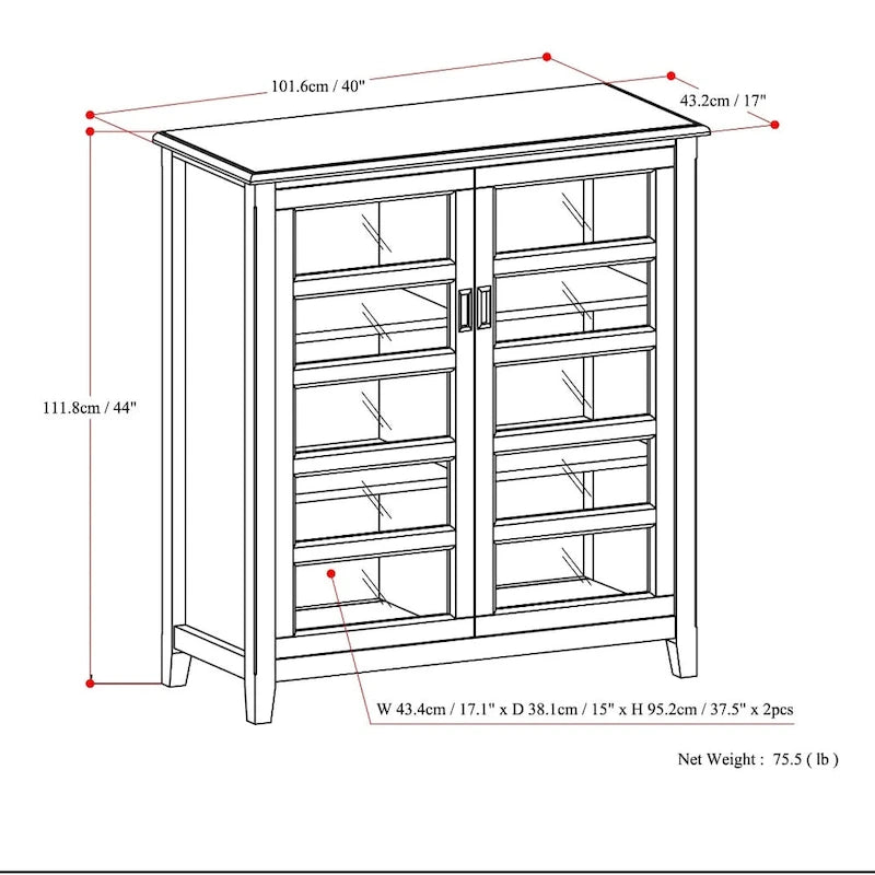 Meuble de rangement intermédiaire de style transitionnel en bois massif, 40 pouces de largeur, brun acajou - 40 l x 16,9 p x 44 h (pouces)