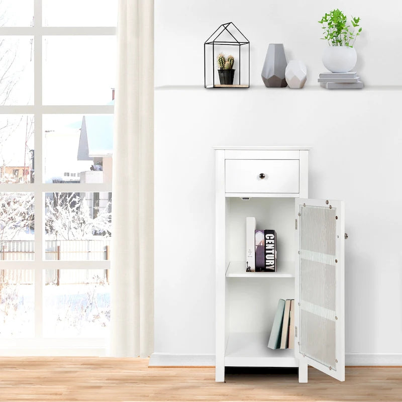 Meuble d'appoint au sol avec verre à texture ondulée