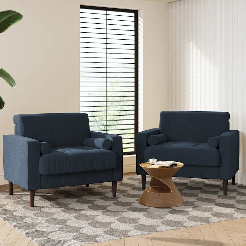 Fauteuil large moderne en velours côtelé, lot de 2, avec traversins