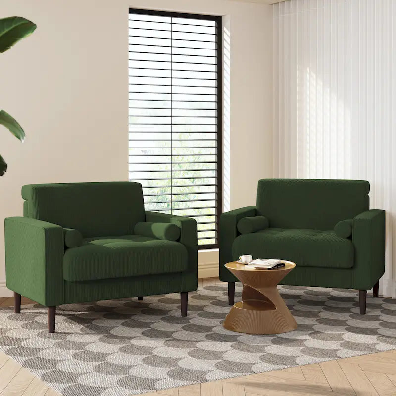Fauteuil large moderne en velours côtelé, lot de 2, avec traversins