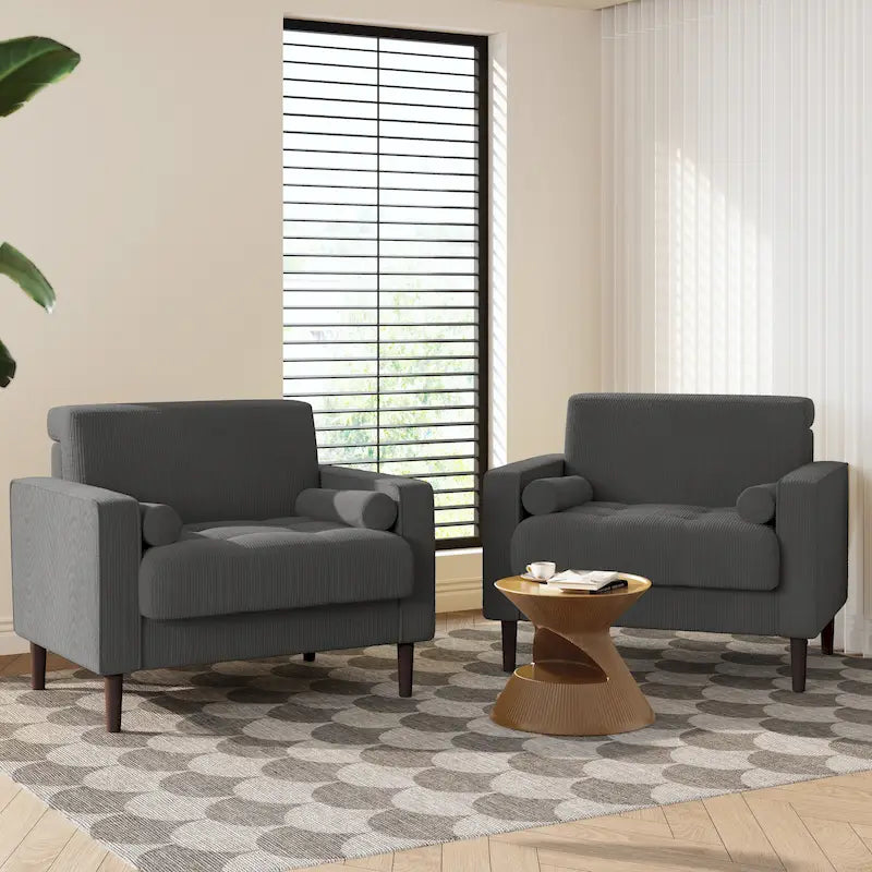 Fauteuil large moderne en velours côtelé, lot de 2, avec traversins