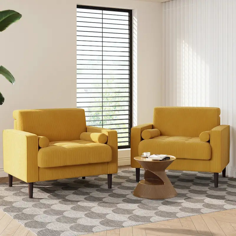 Fauteuil large moderne en velours côtelé, lot de 2, avec traversins