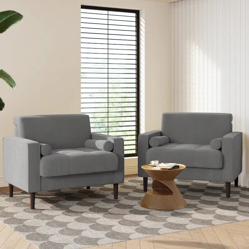 Fauteuil large moderne en velours côtelé, lot de 2, avec traversins
