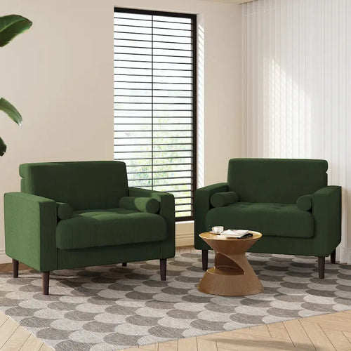 2 Pack Modern Corduroy Wide Armchair with Bolster Pillows