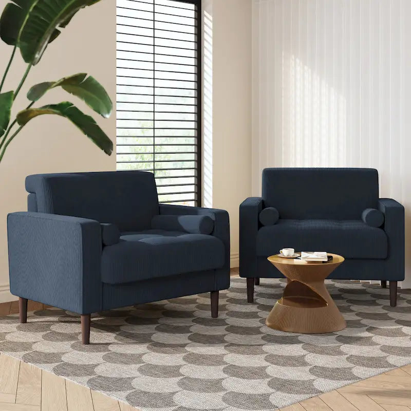 Fauteuil large moderne en velours côtelé, lot de 2, avec traversins