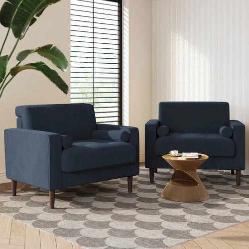 Fauteuil large moderne en velours côtelé, lot de 2, avec traversins