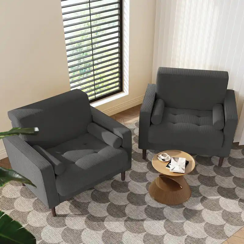 Fauteuil large moderne en velours côtelé, lot de 2, avec traversins