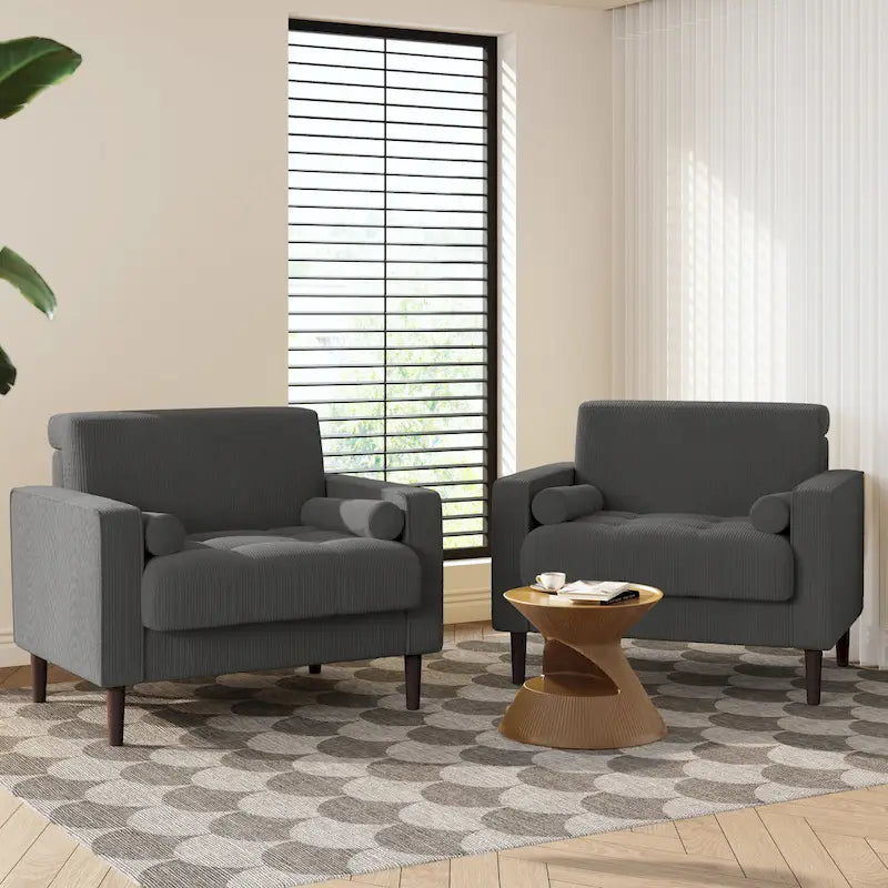 Fauteuil large moderne en velours côtelé, lot de 2, avec traversins