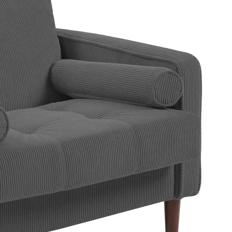 Fauteuil large moderne en velours côtelé, lot de 2, avec traversins