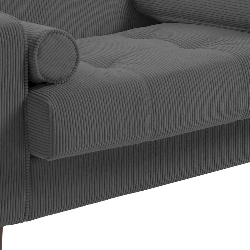 Fauteuil large moderne en velours côtelé, lot de 2, avec traversins