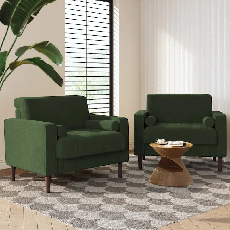 Fauteuil large moderne en velours côtelé, lot de 2, avec traversins