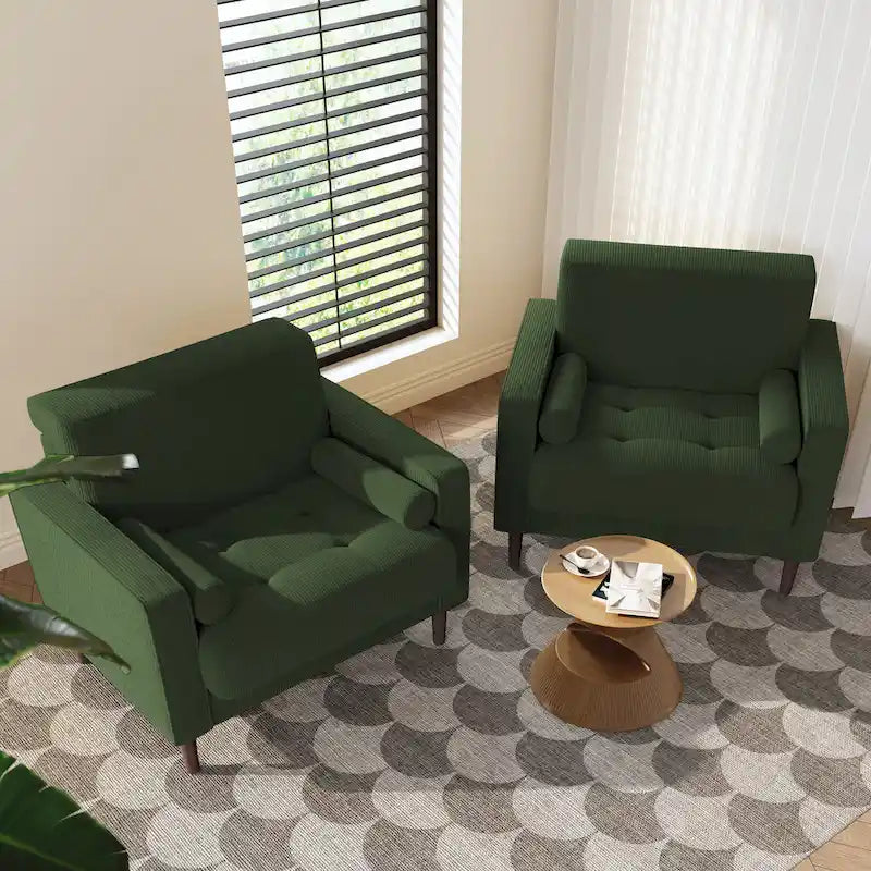 Fauteuil large moderne en velours côtelé, lot de 2, avec traversins