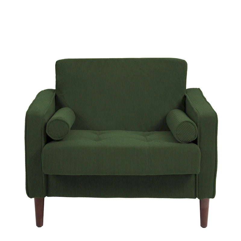 Fauteuil large moderne en velours côtelé, lot de 2, avec traversins