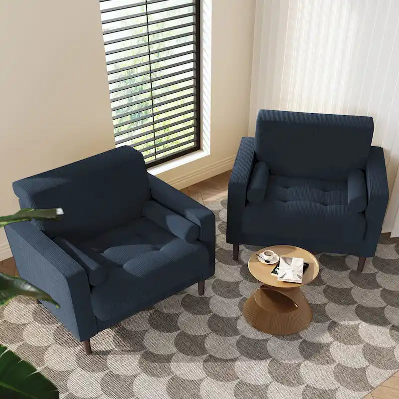 Fauteuil large moderne en velours côtelé, lot de 2, avec traversins