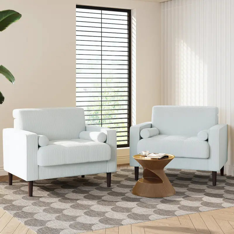 Fauteuil large moderne en velours côtelé, lot de 2, avec traversins