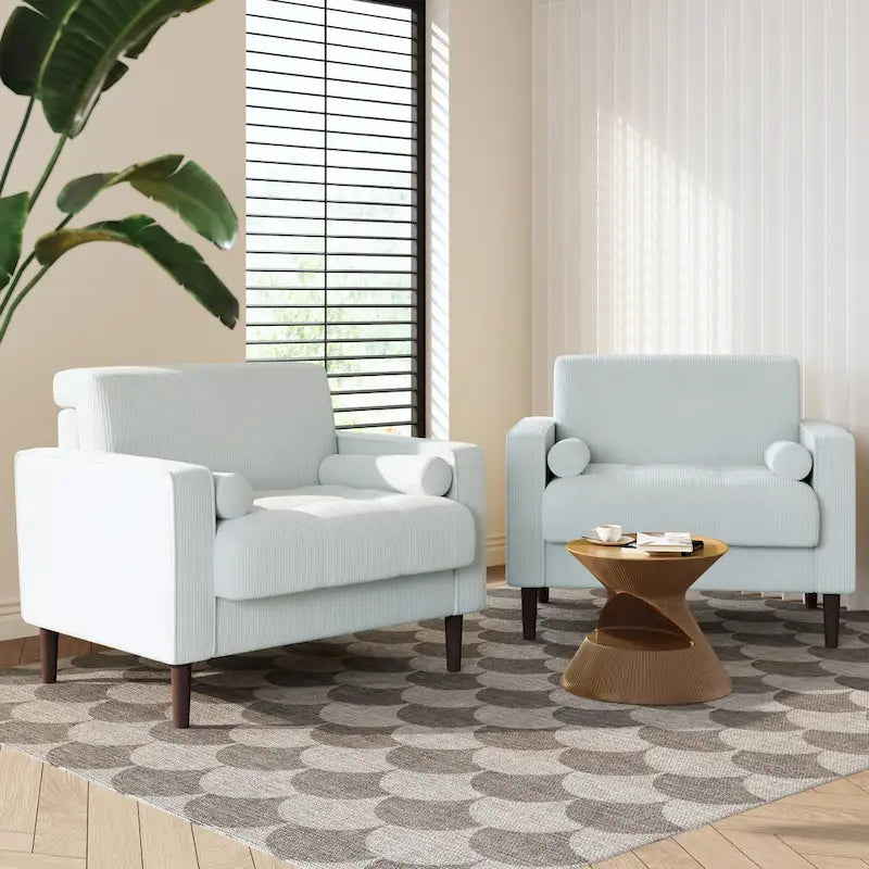Fauteuil large moderne en velours côtelé, lot de 2, avec traversins