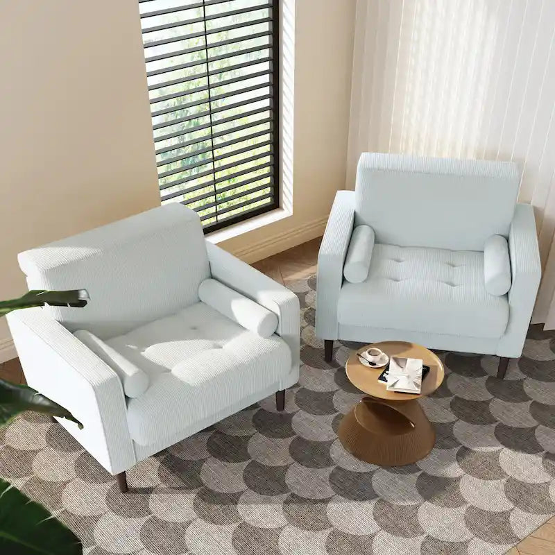 Fauteuil large moderne en velours côtelé, lot de 2, avec traversins