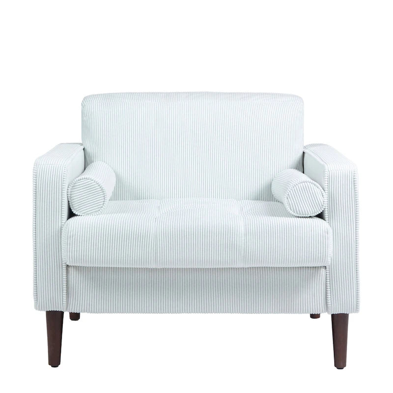 Fauteuil large moderne en velours côtelé, lot de 2, avec traversins