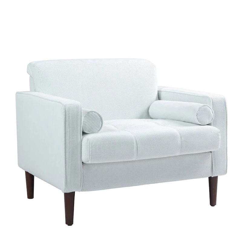 Fauteuil large moderne en velours côtelé, lot de 2, avec traversins