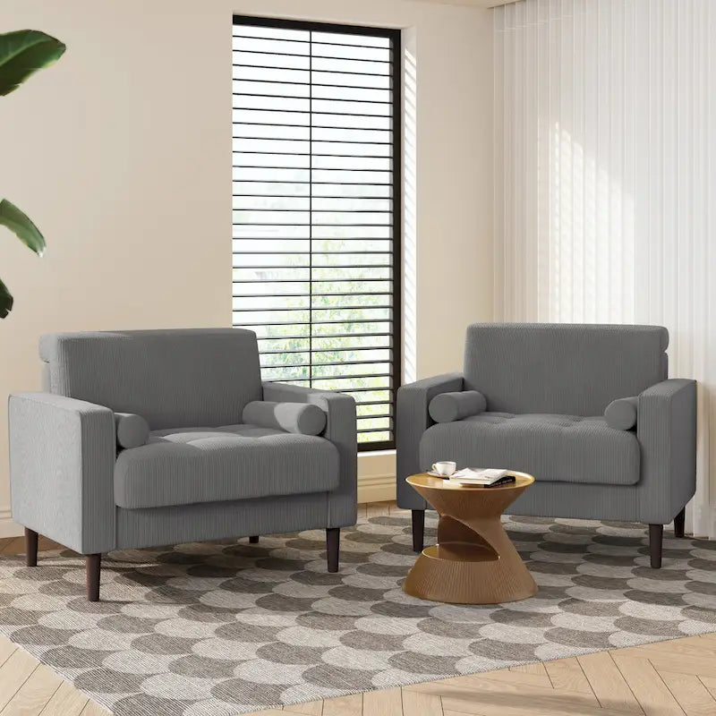 Fauteuil large moderne en velours côtelé, lot de 2, avec traversins