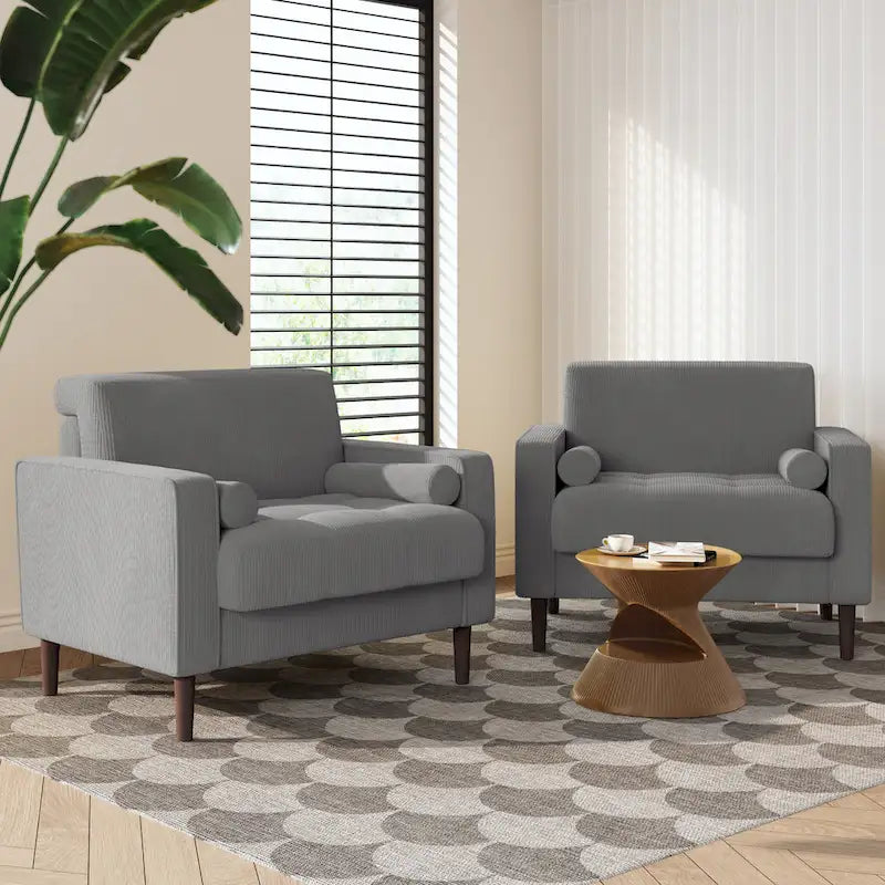 Fauteuil large moderne en velours côtelé, lot de 2, avec traversins