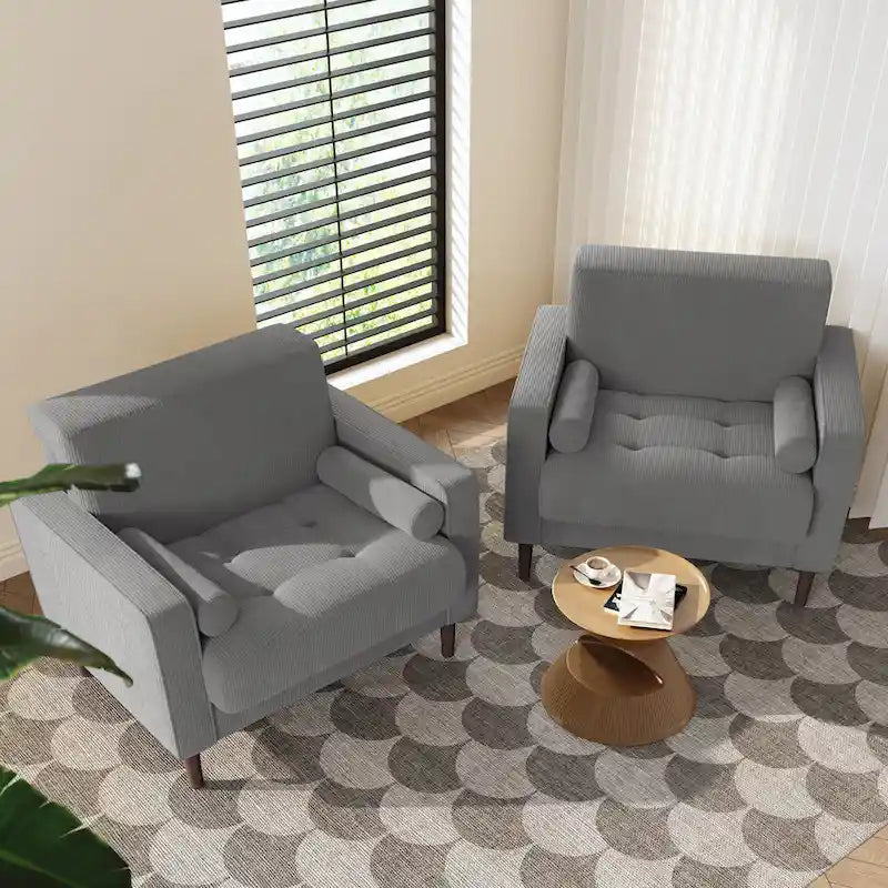 Fauteuil large moderne en velours côtelé, lot de 2, avec traversins