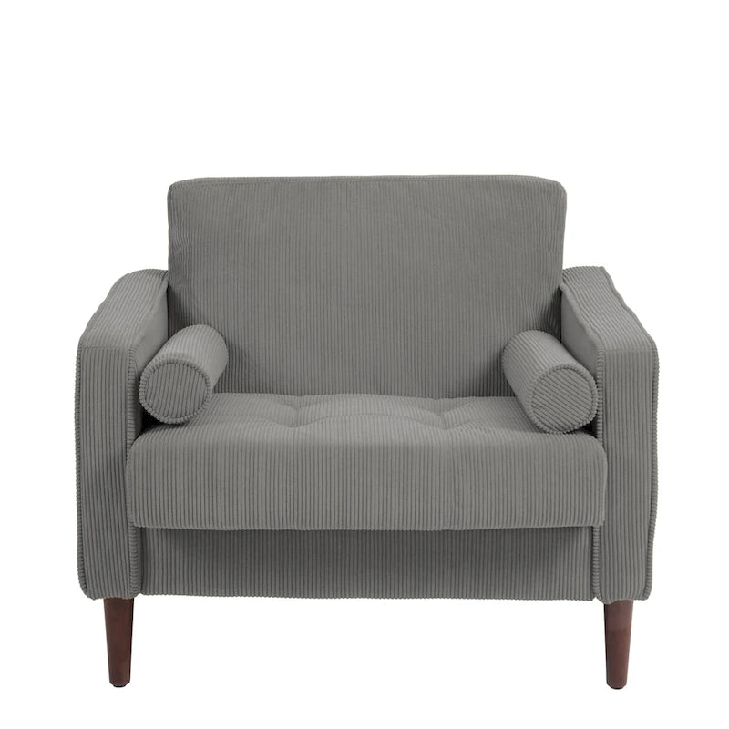 Fauteuil large moderne en velours côtelé, lot de 2, avec traversins
