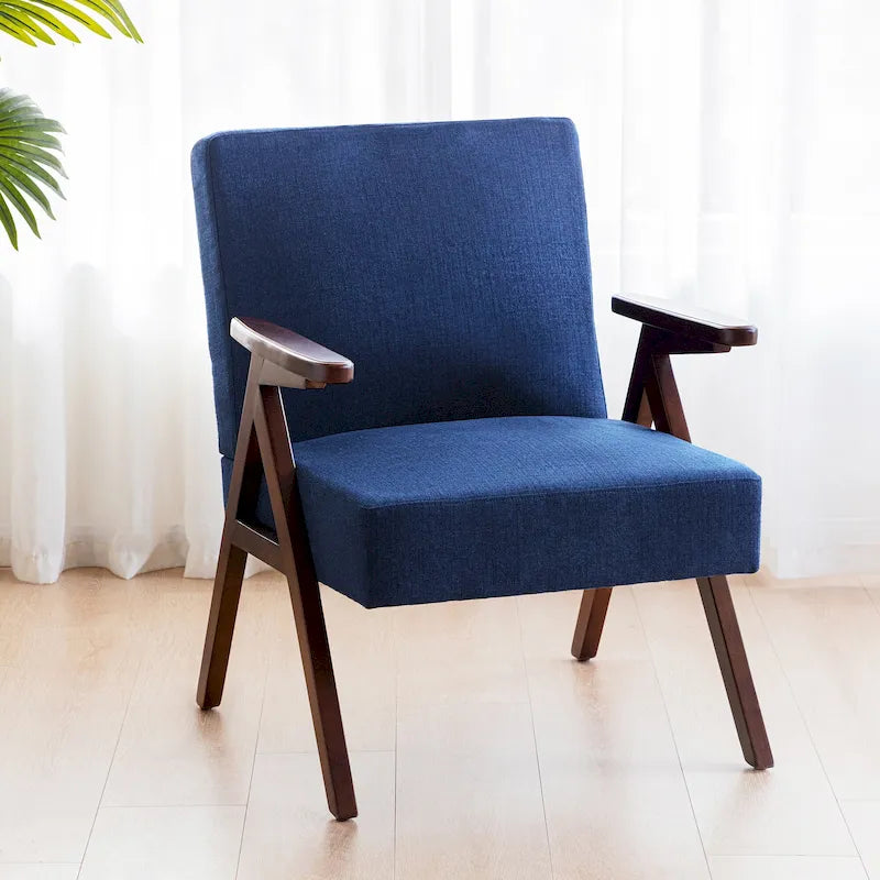 Fauteuil d'appoint style Mid-Century moderne, revêtement gris/bleu/blanc, pour salon, chambre