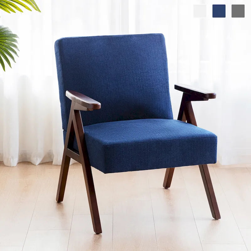 Fauteuil d'appoint style Mid-Century moderne, revêtement gris/bleu/blanc, pour salon, chambre
