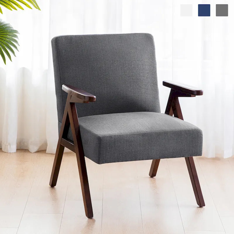 Fauteuil d'appoint style Mid-Century moderne, revêtement gris/bleu/blanc, pour salon, chambre
