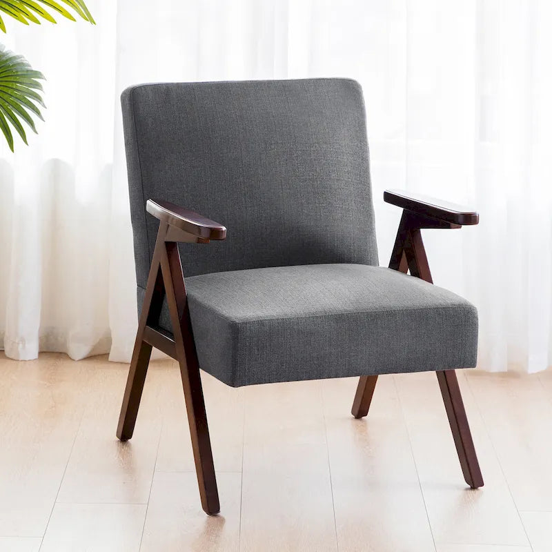 Fauteuil d'appoint style Mid-Century moderne, revêtement gris/bleu/blanc, pour salon, chambre