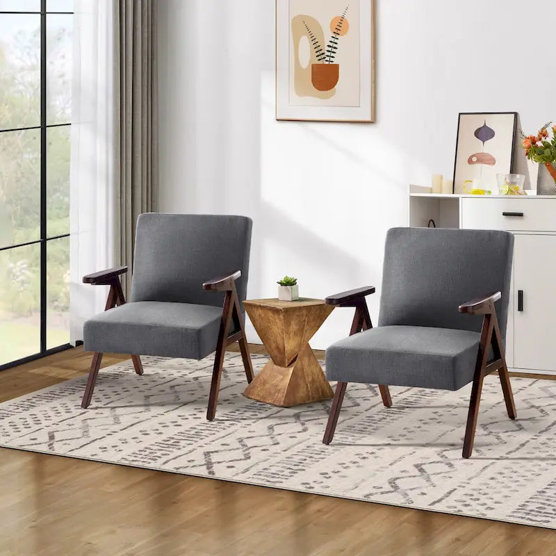 Fauteuil d'appoint style Mid-Century moderne, revêtement gris/bleu/blanc, pour salon, chambre