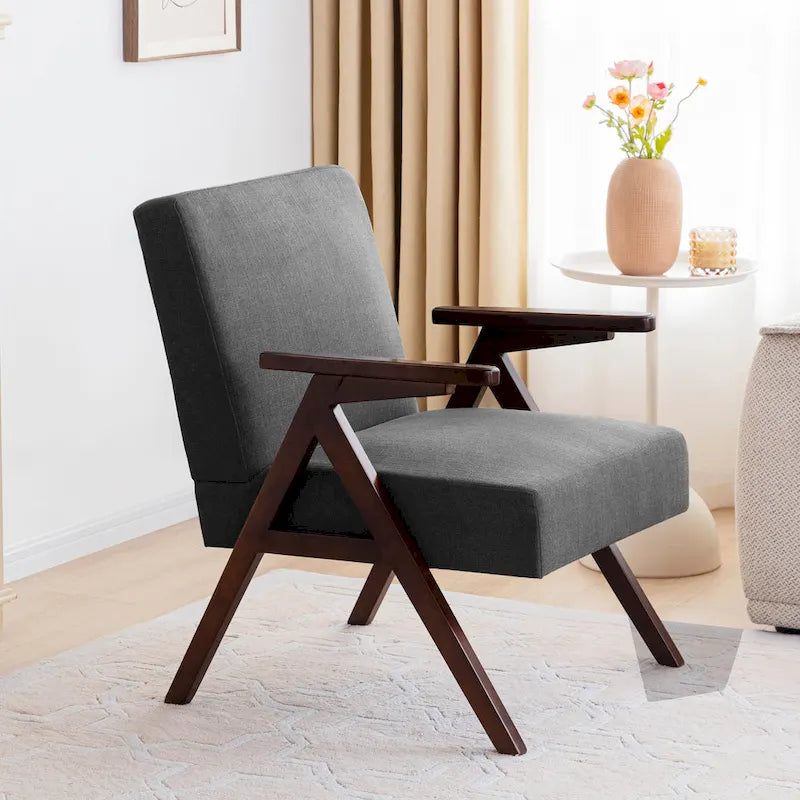 Fauteuil d'appoint style Mid-Century moderne, revêtement gris/bleu/blanc, pour salon, chambre