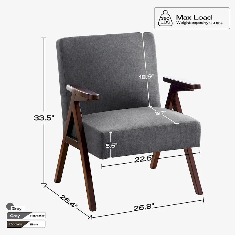 Fauteuil d'appoint style Mid-Century moderne, revêtement gris/bleu/blanc, pour salon, chambre