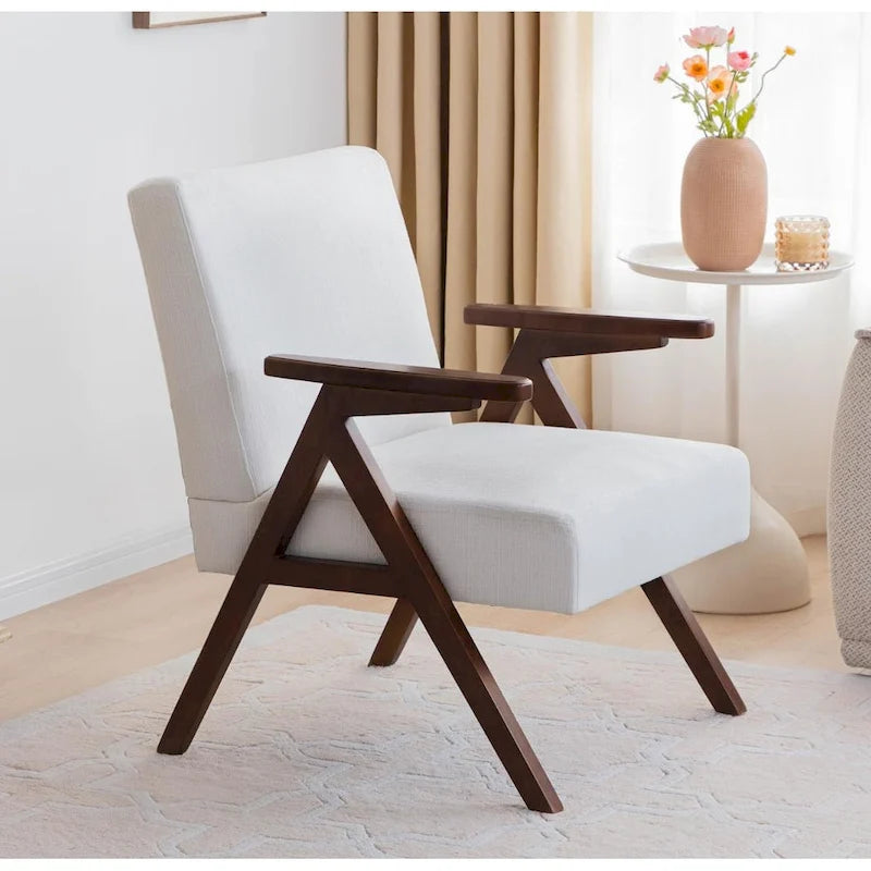 Fauteuil d'appoint style Mid-Century moderne, revêtement gris/bleu/blanc, pour salon, chambre