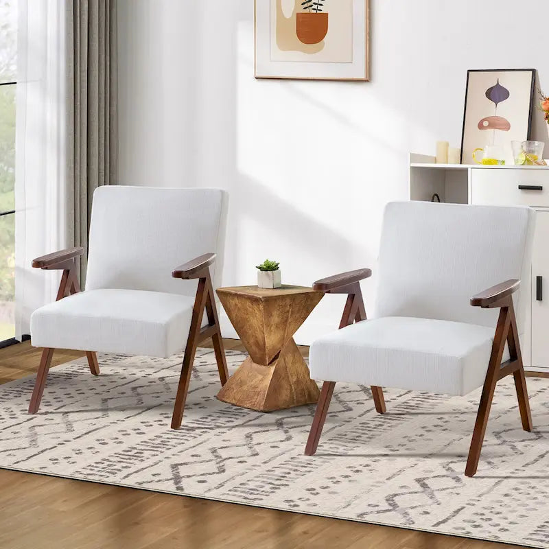 Fauteuil d'appoint style Mid-Century moderne, revêtement gris/bleu/blanc, pour salon, chambre