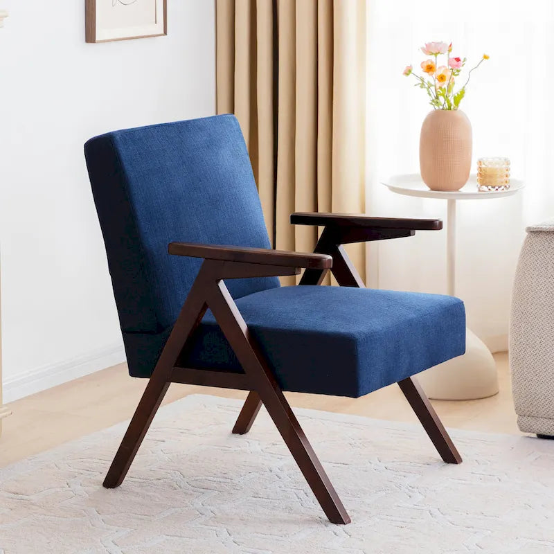 Fauteuil d'appoint style Mid-Century moderne, revêtement gris/bleu/blanc, pour salon, chambre