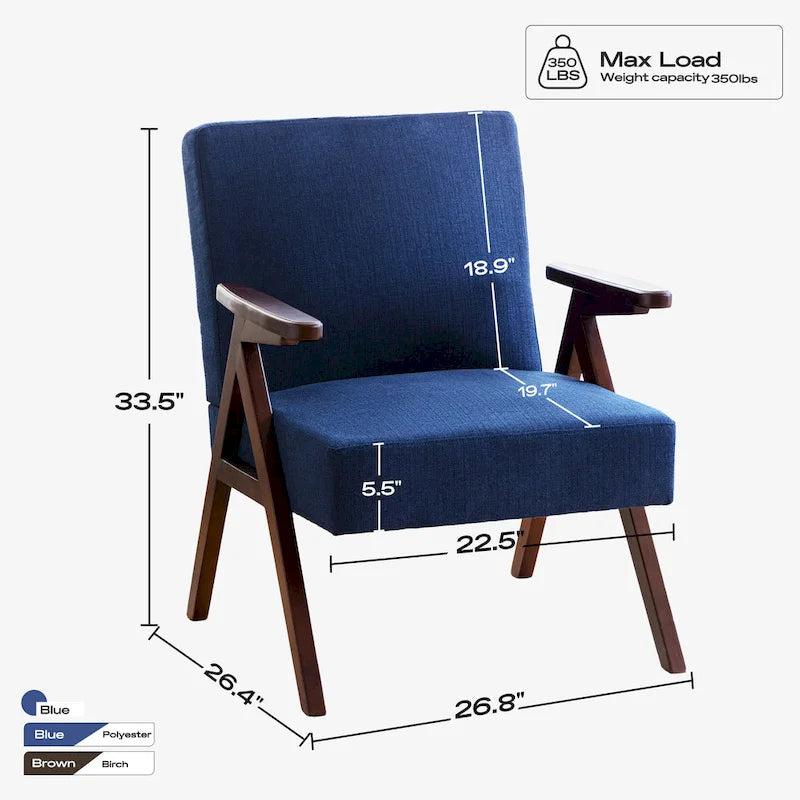 Fauteuil d'appoint style Mid-Century moderne, revêtement gris/bleu/blanc, pour salon, chambre