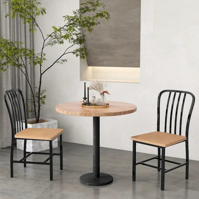 Lot de 2 chaises de salle à manger sans accoudoirs à dossier brochettes avec siège ergonomique - Noir - 22 x 18 x 37