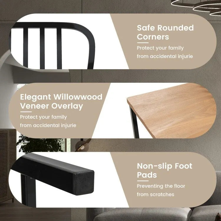 Lot de 2 chaises de salle à manger sans accoudoirs à dossier brochettes avec siège ergonomique - Noir - 22 x 18 x 37