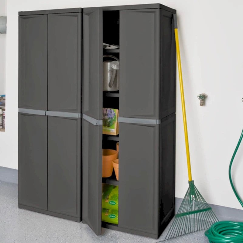 Lot de 2 armoires de rangement de garage réglables à 4 étagères avec bacs, gris - Lot de 2