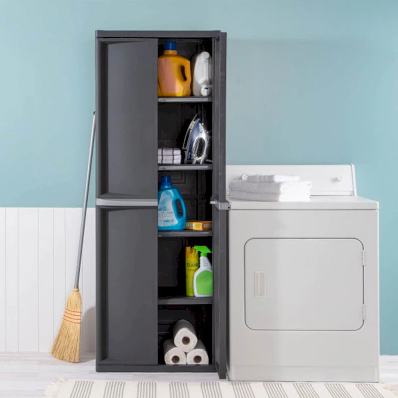 Lot de 2 armoires de rangement de garage réglables à 4 étagères avec bacs, gris - Lot de 2
