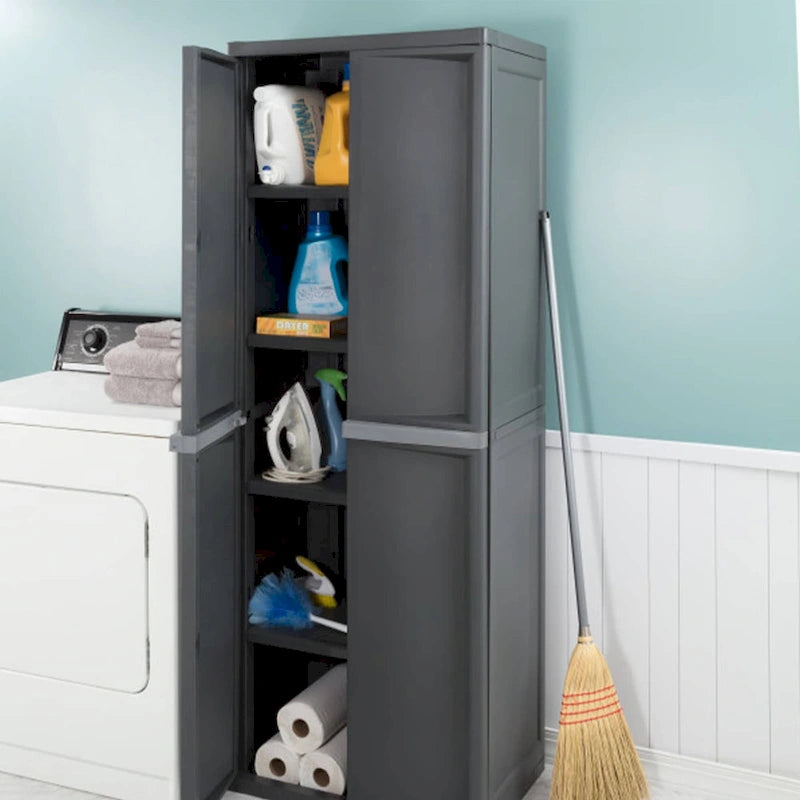 Lot de 2 armoires de rangement de garage réglables à 4 étagères avec bacs, gris - Lot de 2