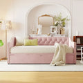 Lit de repos capitonné taille double avec lit gigogne relevable, Rose