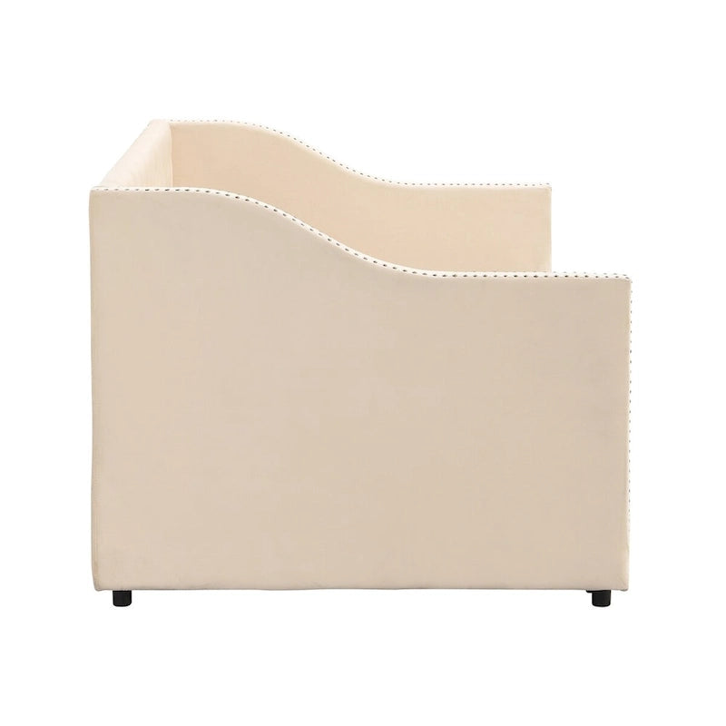 Lit de repos capitonné taille double avec lit gigogne relevable, Rose
