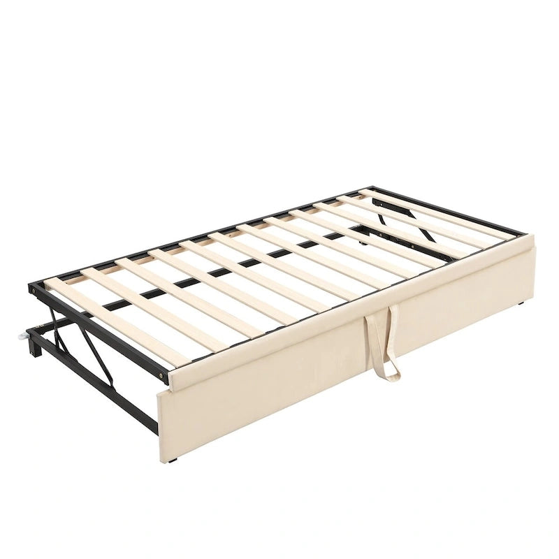 Lit de repos capitonné taille double avec lit gigogne relevable, Rose