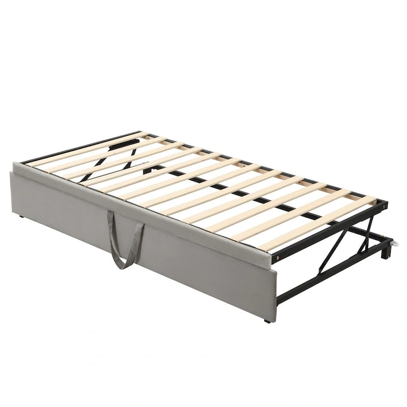 Lit de repos capitonné taille double avec lit gigogne relevable, Rose