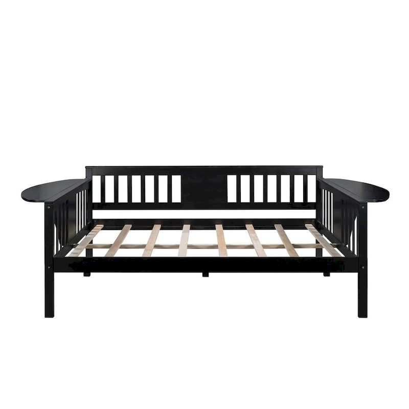 Lit de repos en bois avec petite table et sommier à lattes, pas besoin de sommier tapissier